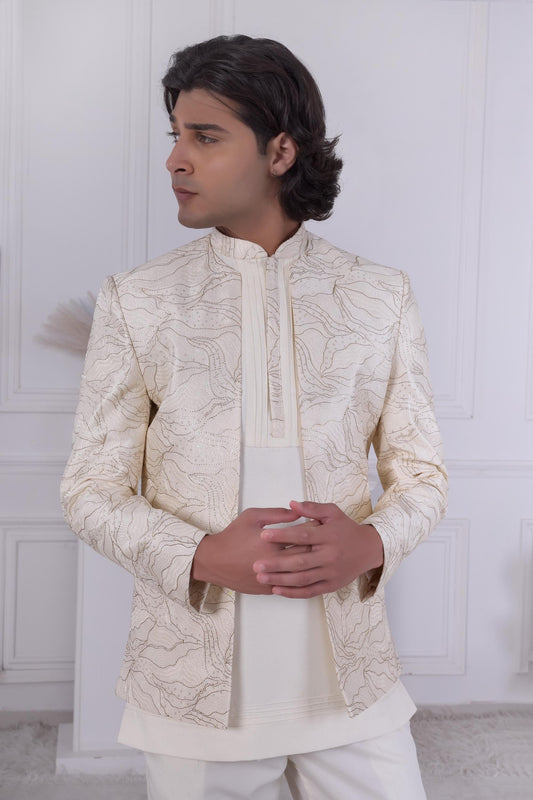 Ivory Layered Jodhpuri Suit: Modern Indo-Western Groom Sherwani Laroyal