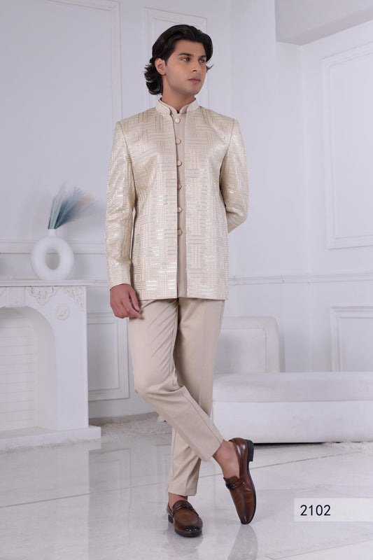 Cream Sherwani for Men: Indian Wedding Reception Outfit