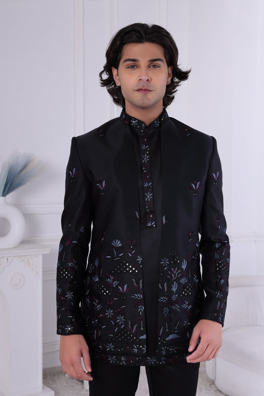 Men’s Black Designer Sherwani Set | Premium Wedding & Reception Indo Western Suit LA2119 Laroyal