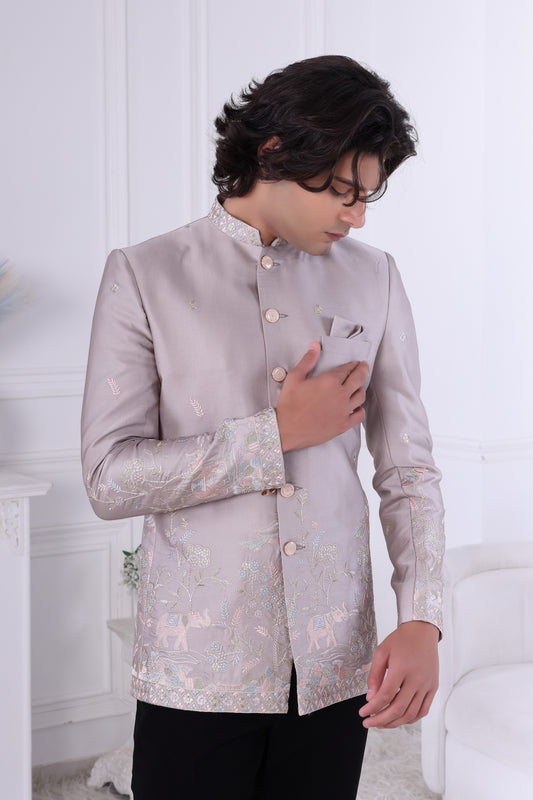 Elegant Beige Sherwani for Men – Luxury Indo Western Reception, Engagement ,Sangeet Sandhya Wear LA2136 Laroyal