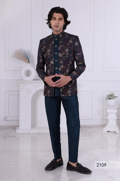 Embroidered Nehru Jacket Set: Indo Western Kurta Churidar Suit Laroyal