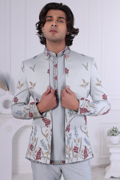 Floral Embroidered Indo-Western Sherwani: Designer Jodhpuri Jacket Outfit Laroyal
