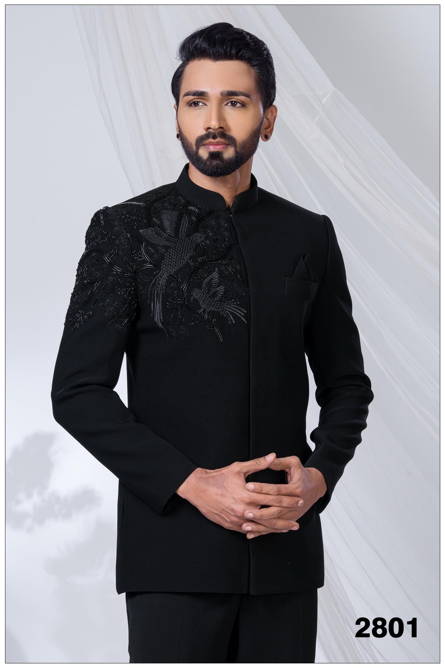 The Black Phoenix: Avant-Garde Embroidered Bandhgala Suit, Sherwani For Men, Indian Wedding Sherwani Laroyal