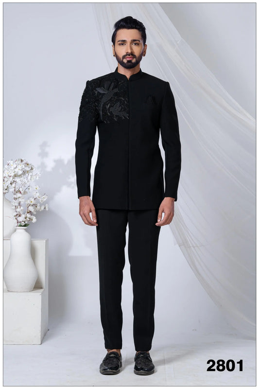The Black Phoenix: Avant-Garde Embroidered Bandhgala Suit, Sherwani For Men, Indian Wedding Sherwani Laroyal