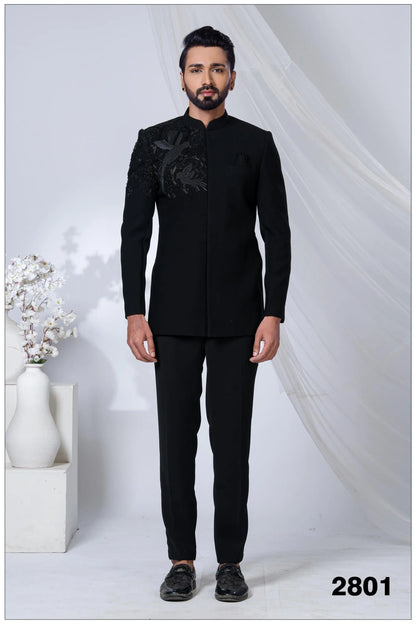 The Black Phoenix: Avant-Garde Embroidered Bandhgala Suit, Sherwani For Men, Indian Wedding Sherwani Laroyal