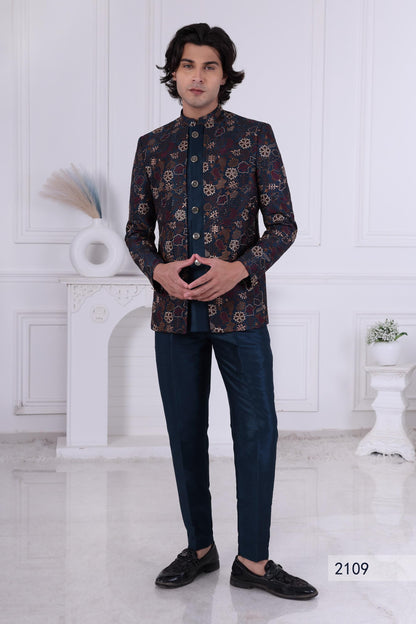 Embroidered Nehru Jacket Set: Indo Western Kurta Churidar Suit Laroyal
