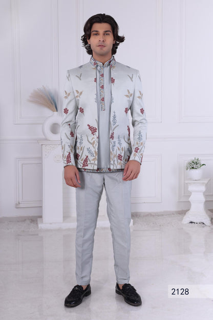 Floral Embroidered Indo-Western Sherwani: Designer Jodhpuri Jacket Outfit Laroyal