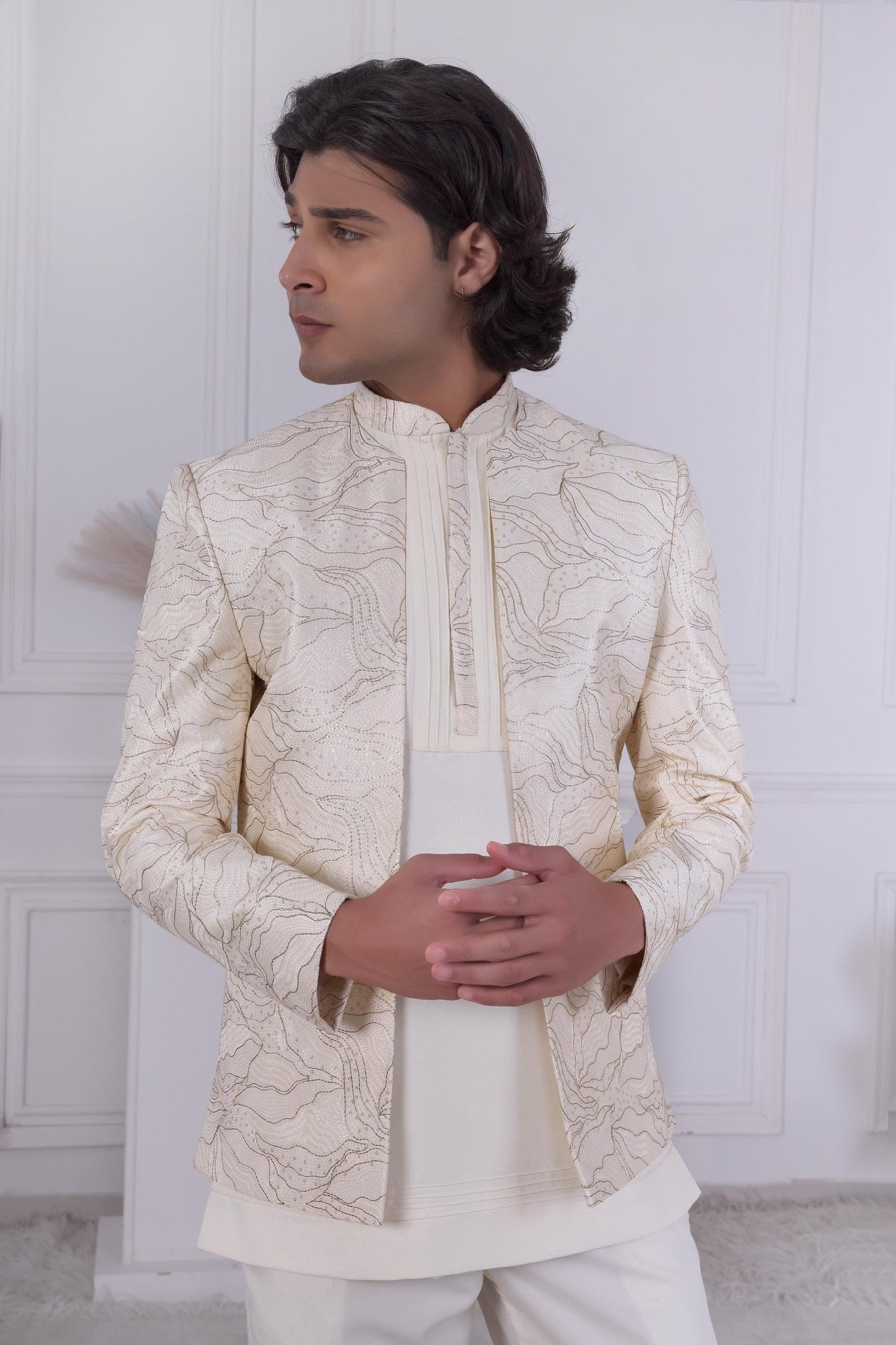 Ivory Layered Jodhpuri Suit: Modern Indo-Western Groom Sherwani