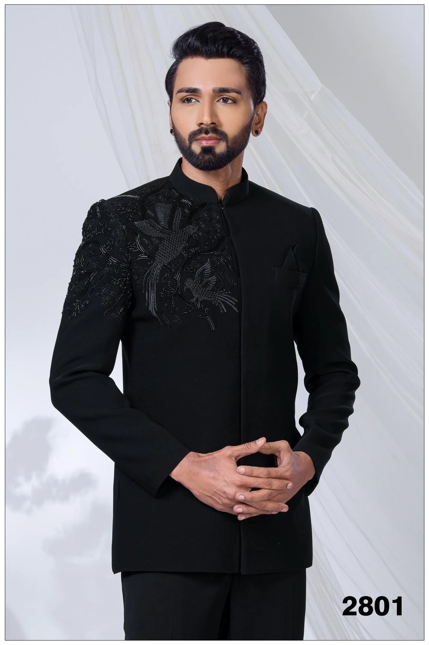 The Black Phoenix: Avant-Garde Embroidered Bandhgala Suit, Sherwani For Men, Indian Wedding Sherwani Laroyal