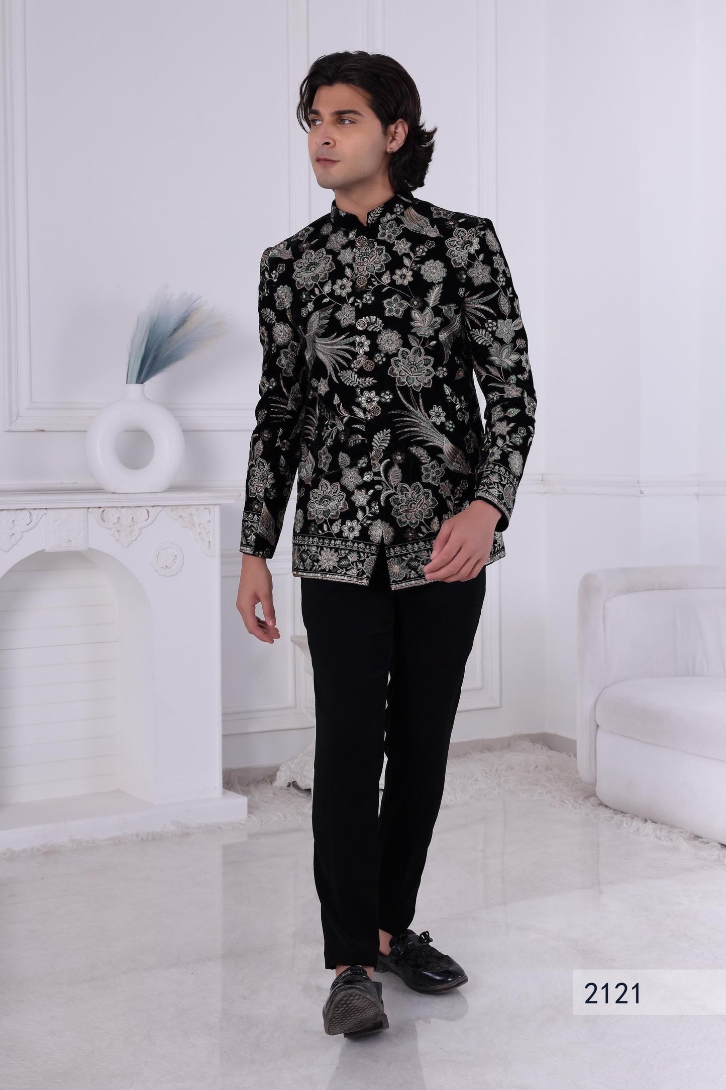 Embroidered Black Velvet Jodhpuri Suit: Royal Indian Wedding Sherwani