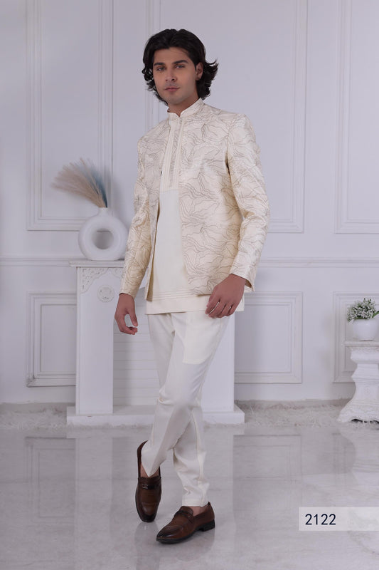 Ivory Layered Jodhpuri Suit: Modern Indo-Western Groom Sherwani