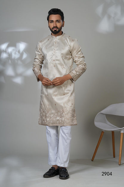 Embroidered Men's Kurta Set: Light Golden-Beige Formal Designer Kurta Laroyal