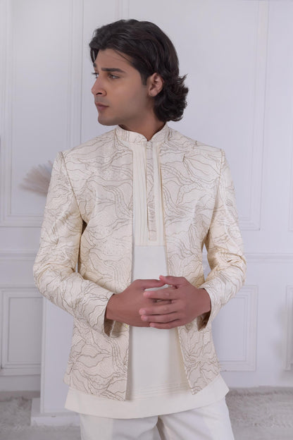 Ivory Layered Jodhpuri Suit: Modern Indo-Western Groom Sherwani