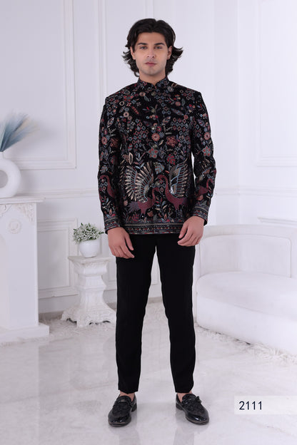 Designer Black Indo-Western Sherwani for Men with Heavy Embroidery LA2111 Laroyal