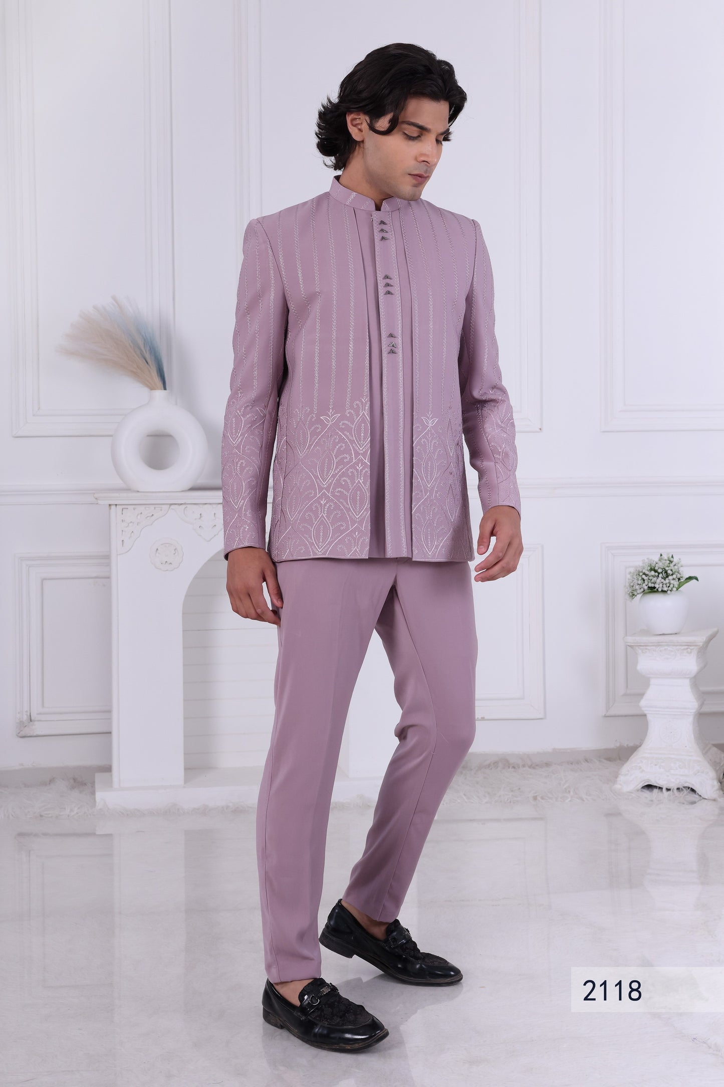 Designer Mauve Pink Indo Western for Men | Embroidered Sherwani Set LA2118 Laroyal