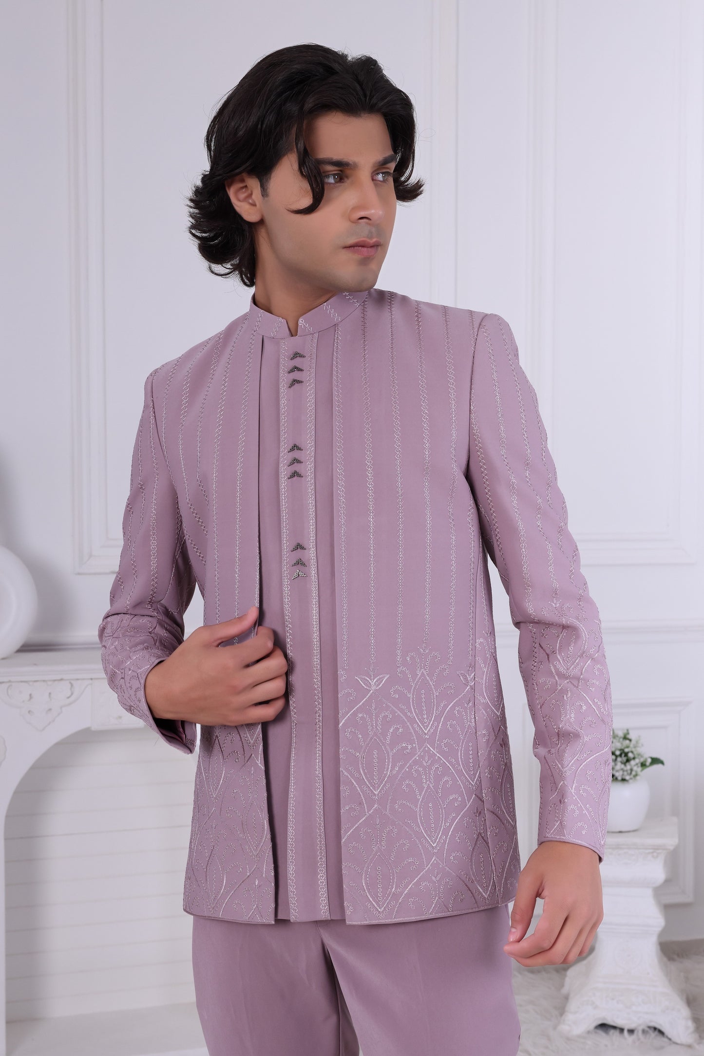 Designer Mauve Pink Indo Western for Men | Embroidered Sherwani Set LA2118 Laroyal