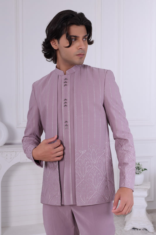 Designer Mauve Pink Indo Western for Men | Embroidered Sherwani Set LA2118 Laroyal