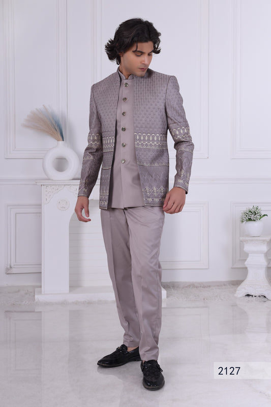 Royal Dusty Mauve Taupe Indo Western Suit for Men – Indian Designer Ethnic Sherwani  LA2127 Laroyal
