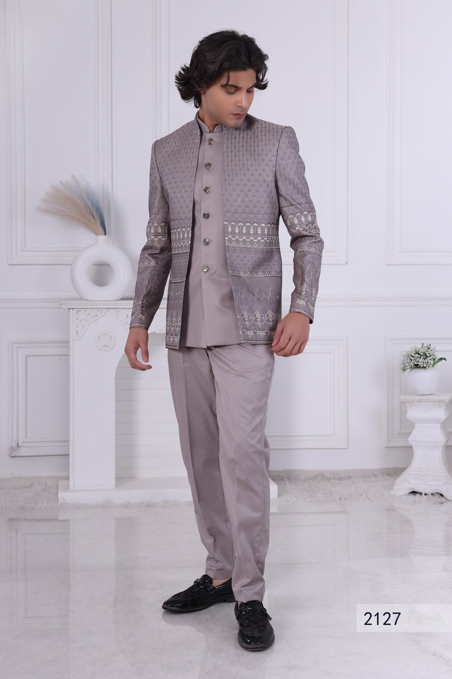 Royal Dusty Mauve Taupe Indo Western Suit for Men – Indian Designer Ethnic Sherwani  LA2127 Laroyal