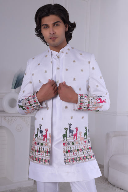 Men’s Designer White Indo Western Jacket Set – Indian Pakistani Ethnic Wedding Sherwani LA2130 Laroyal