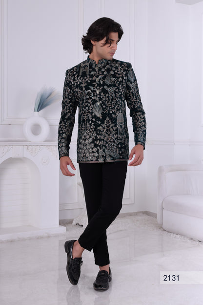 Royal Black Indo Western Outfit for Men, Indian Designer Ethnic Sherwani, Celebration Wear LA2131 Laroyal