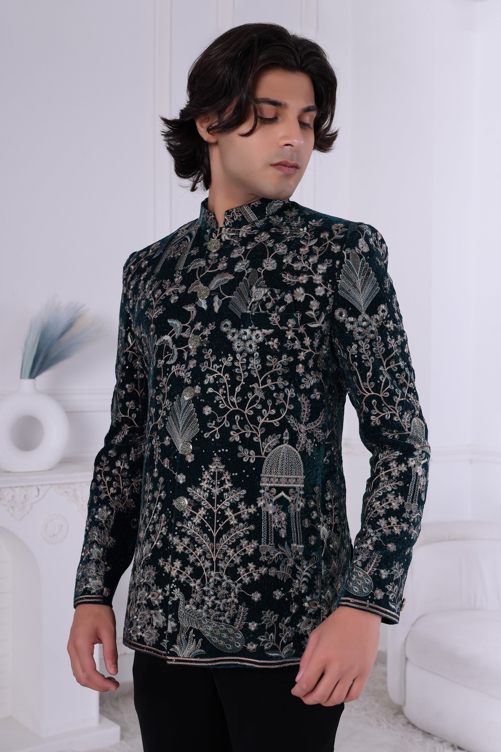 Royal Black Indo Western Outfit for Men, Indian Designer Ethnic Sherwani, Celebration Wear LA2131 Laroyal