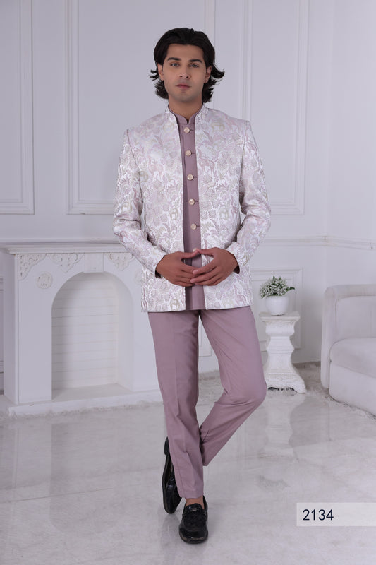 Lavender & Cream Indo Western Sherwani Set for Men – Indian Designer Wedding & Reception Suit LA2134 Laroyal