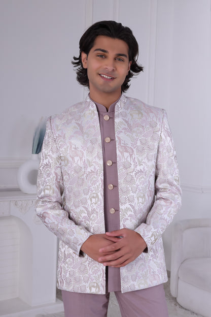 Lavender & Cream Indo Western Sherwani Set for Men – Indian Designer Wedding & Reception Suit LA2134 Laroyal