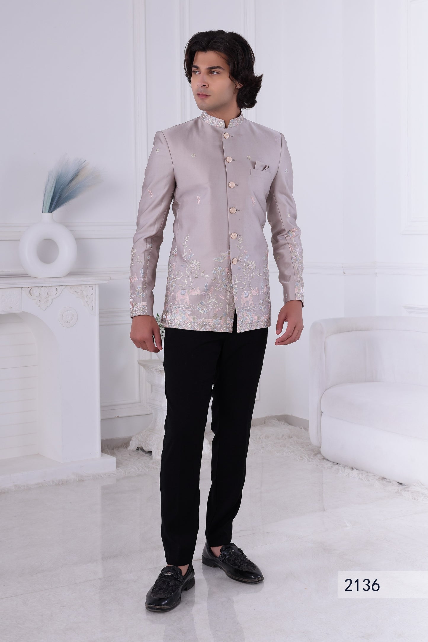 Elegant Beige Sherwani for Men – Luxury Indo Western Reception, Engagement ,Sangeet Sandhya Wear LA2136 Laroyal
