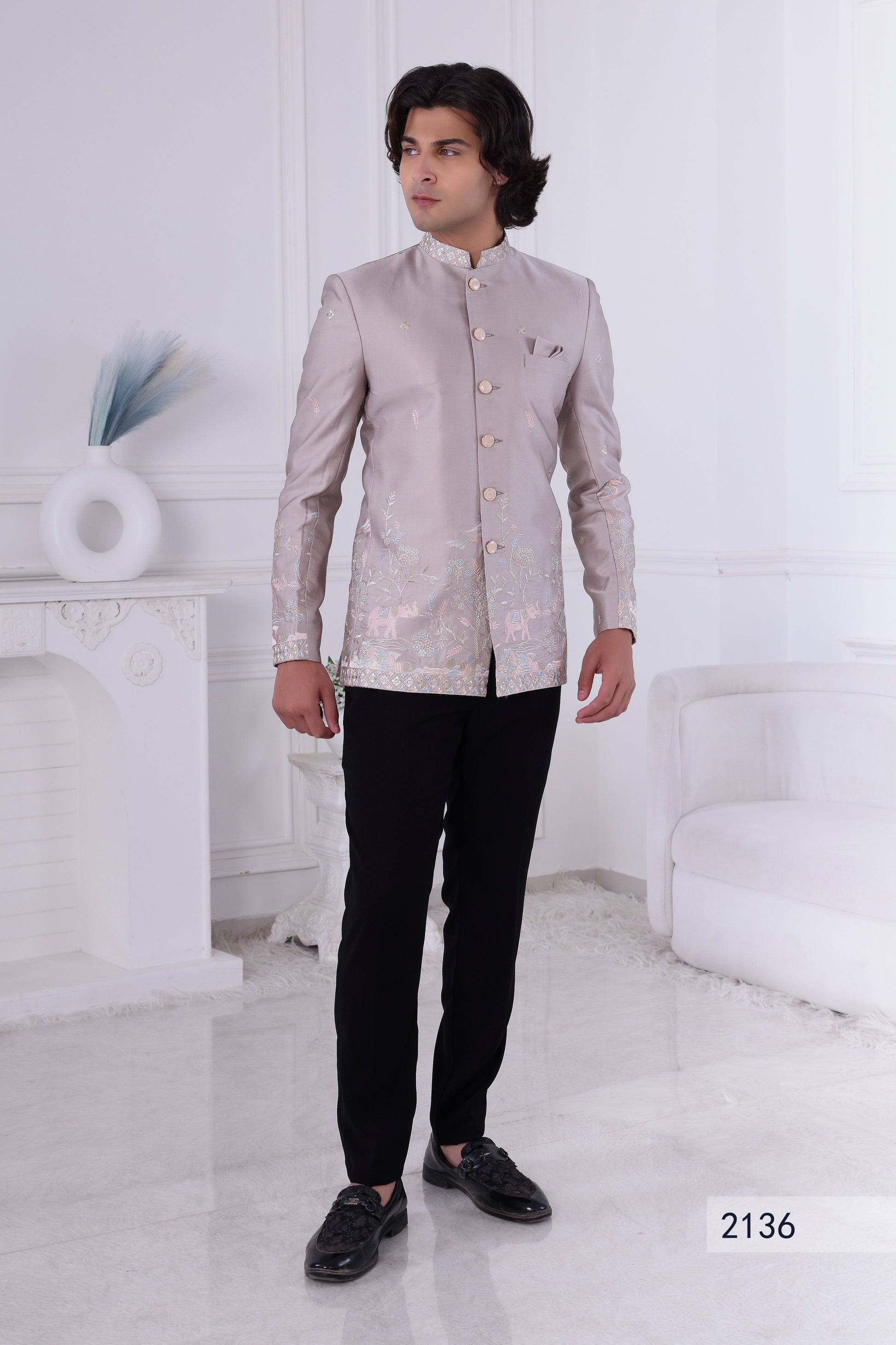 Elegant Beige Sherwani for Men – Luxury Indo Western Reception, Engagement ,Sangeet Sandhya Wear LA2136 Laroyal