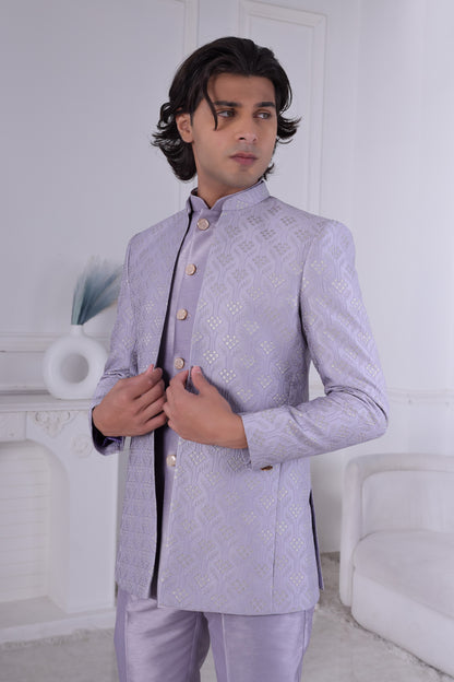 Men’s Lavender Embroidered Sherwani Set , Luxury Indo Western Reception, Engagement ,Sangeet Sandhya Wear LA2137 Laroyal