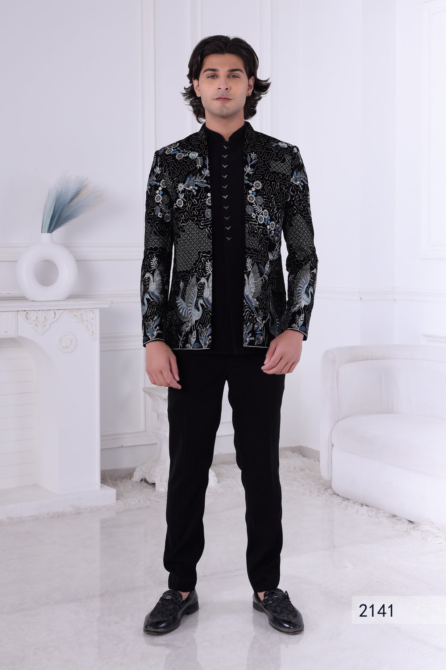 Men’s Black Embroidered Sherwani Set – Premium Indo Western Reception & Party Wear LA2141 Laroyal