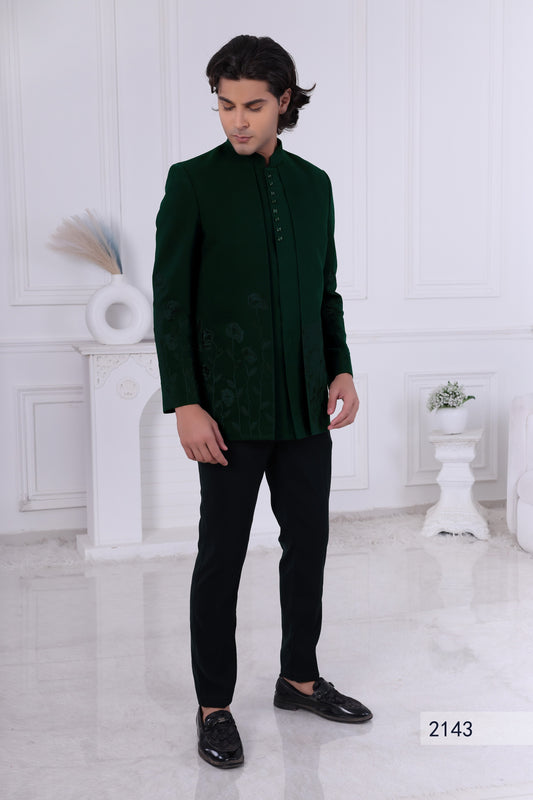 Premium Men’s Indo Western Sherwani in Emerald Green, Indian Ethnic Bollywood Designer Party Wear LA2143