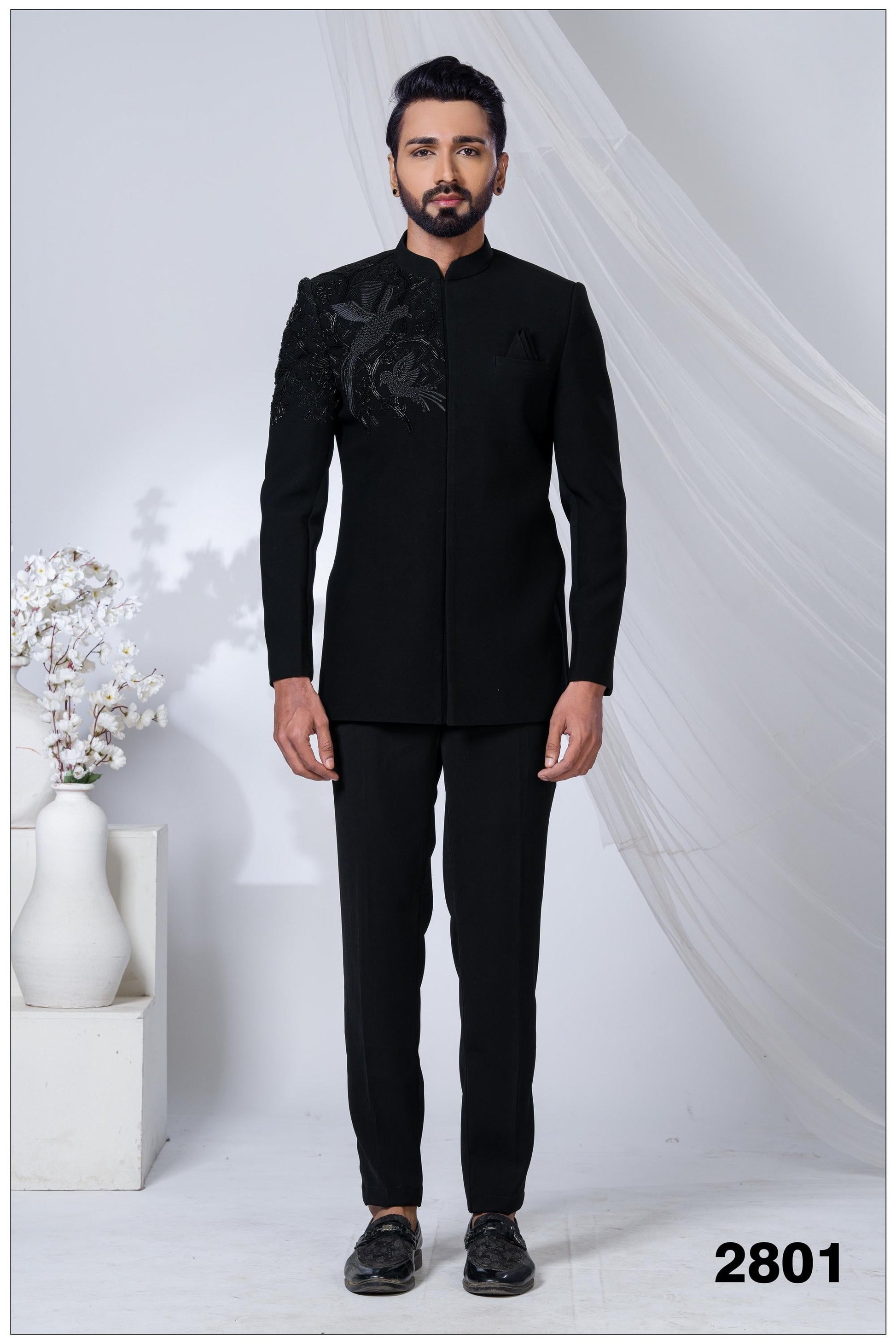 The Black Phoenix: Avant-Garde Embroidered Bandhgala Suit, Sherwani For Men, Indian Wedding Sherwani Laroyal