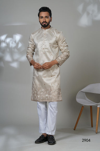 Embroidered Men's Kurta Set: Light Golden-Beige Formal Designer Kurta Laroyal
