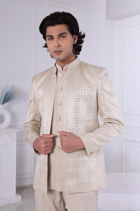 Cream Sherwani for Men: Indian Wedding Reception Outfit