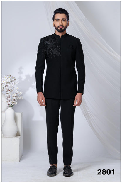 The Black Phoenix: Avant-Garde Embroidered Bandhgala Suit, Sherwani For Men, Indian Wedding Sherwani Laroyal