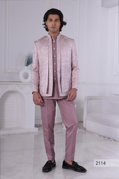 Floral Brocade Sherwani: Light Pink Lavender Indian Wedding Outfit Laroyal